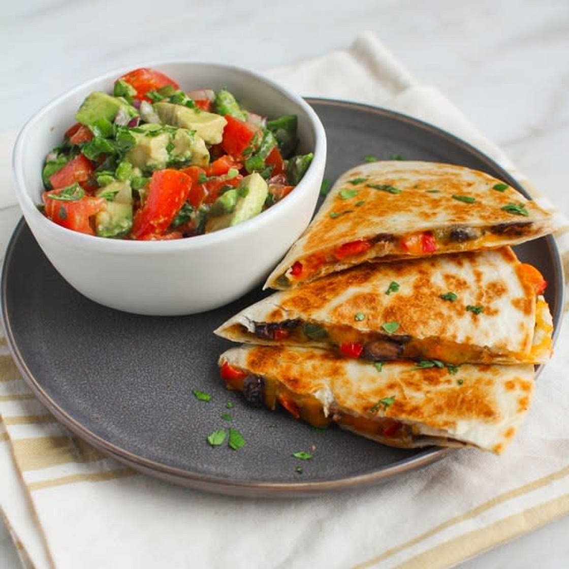 Black Bean Quesadillas with Tomato & Avocado Salsa