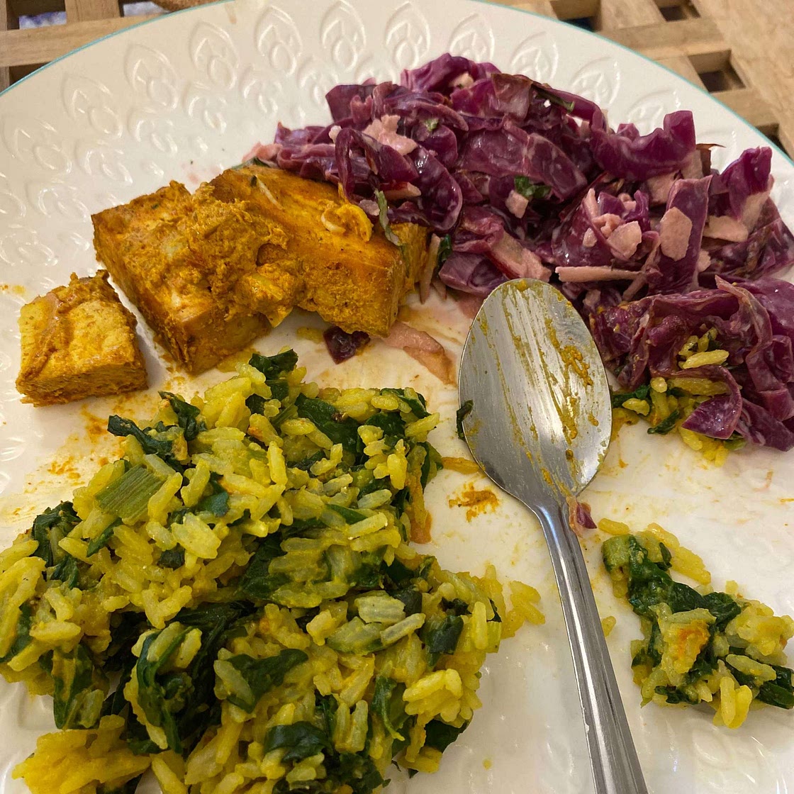 Tikka Smoked Tofu Skewers with Apple Slaw