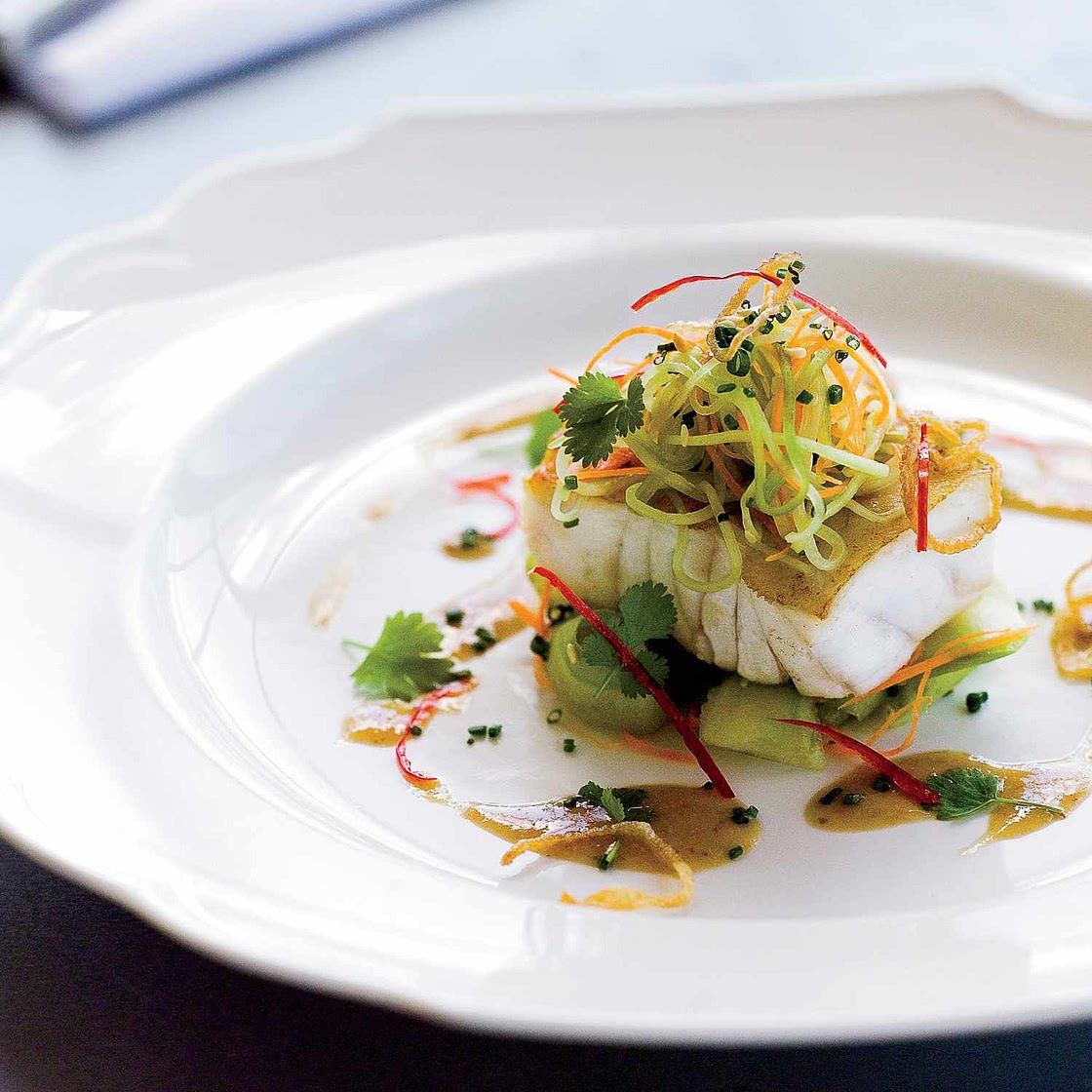 Grouper with Cucumber Salad and Soy-Mustard Dressing
