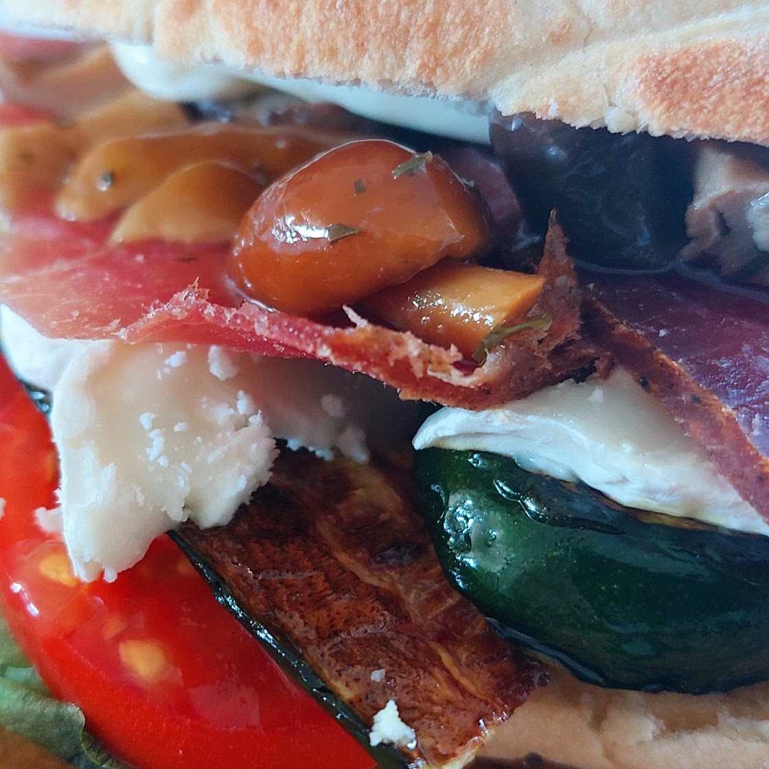 Panini - Speck, grilled zucchini, mushrooms, and goat cheese