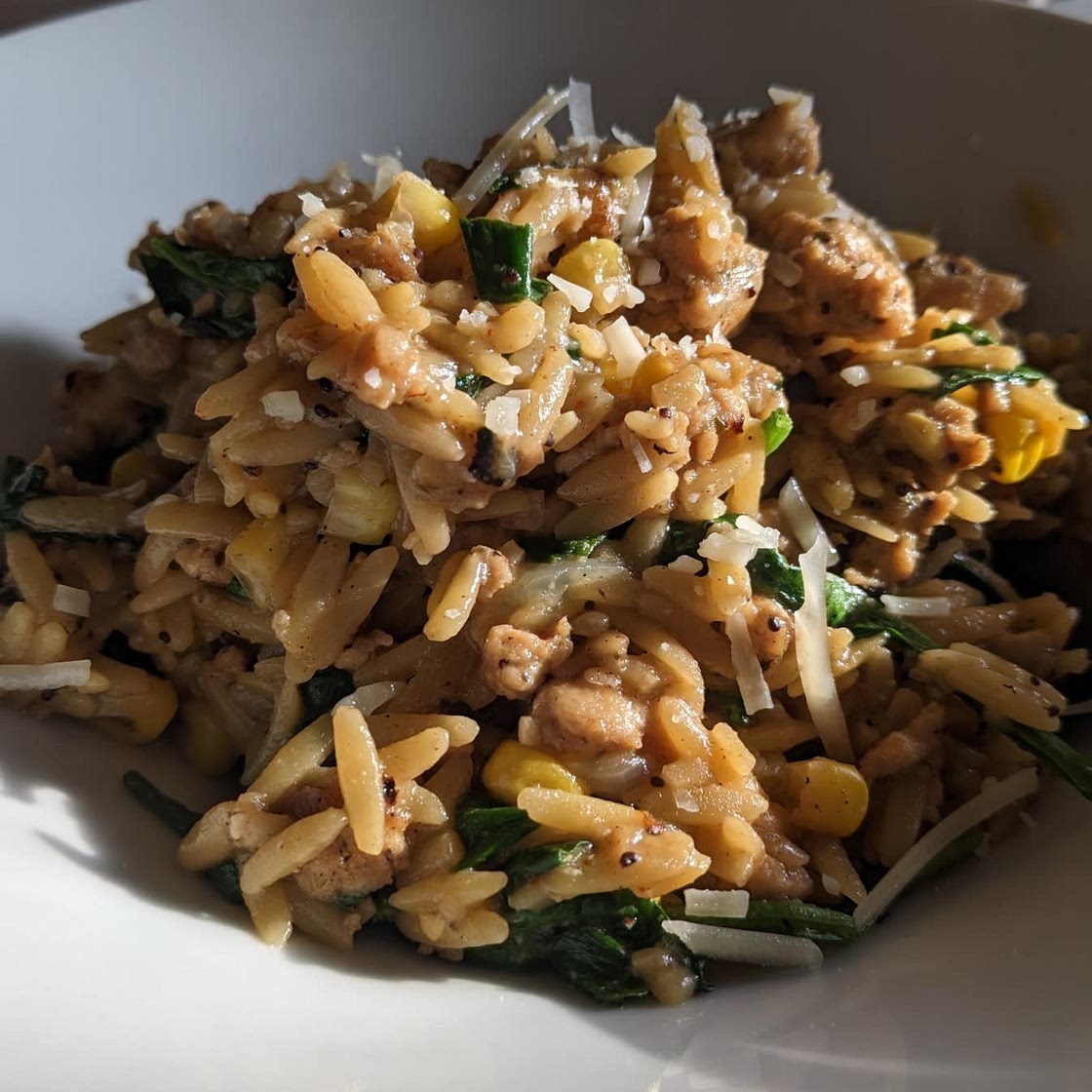 One-Pot Orzo with Sausage, Spinach and Corn