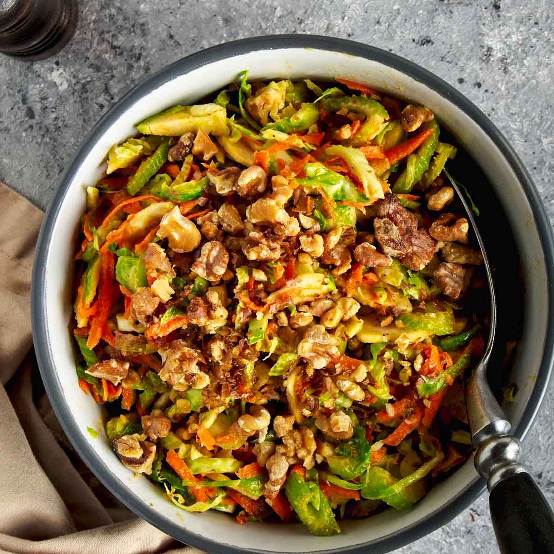Shredded Brussels Sprout Salad with Apple and Walnuts