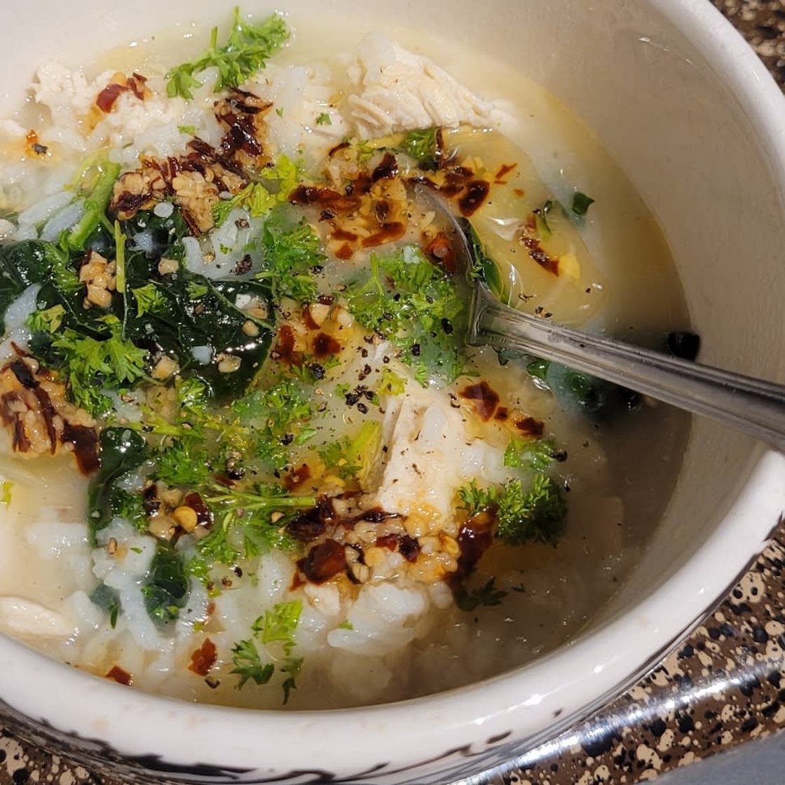 Chicken and Rice Soup with Garlicky Chile Oil