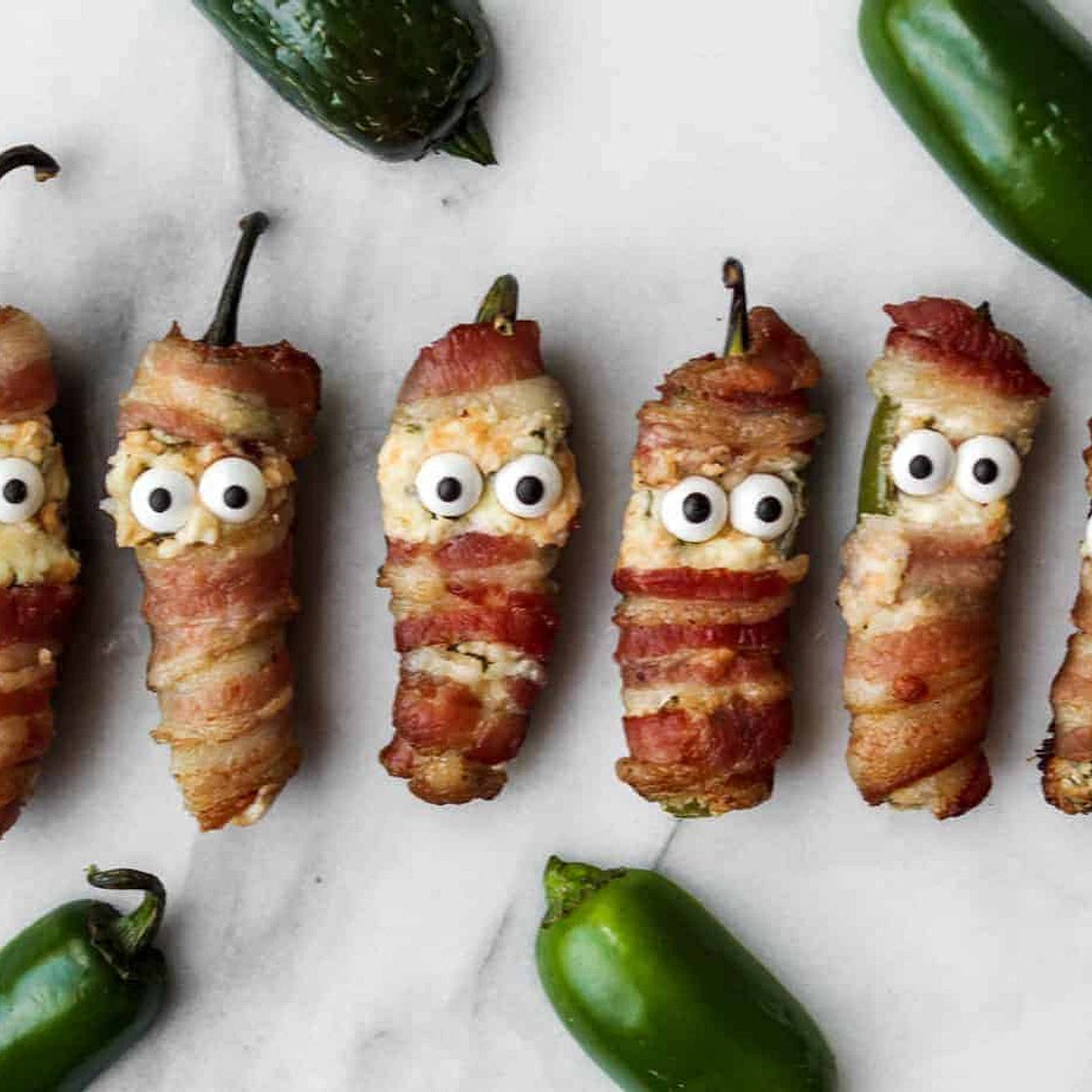 bacon wrapped jalapeno popper mummies