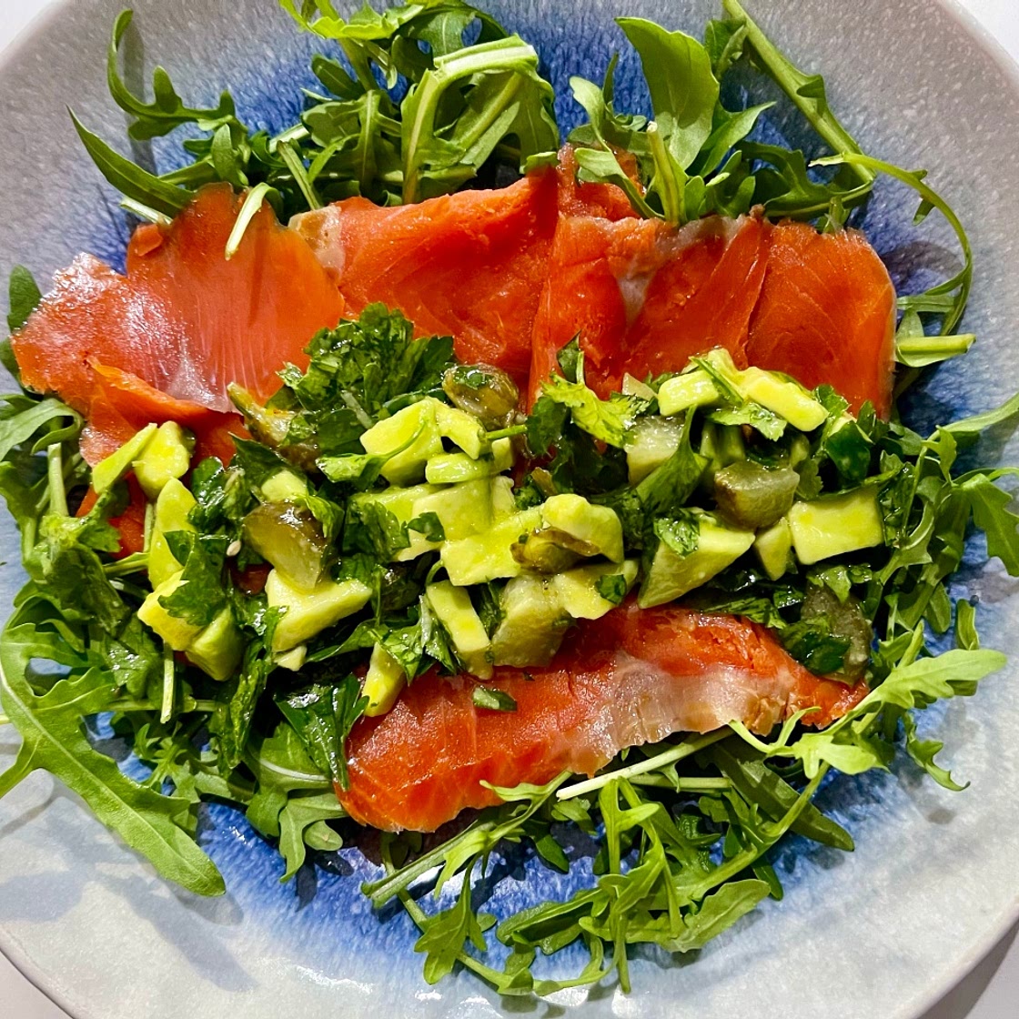 Smoked Salmon and Rocket Salad with Avocado Salsa