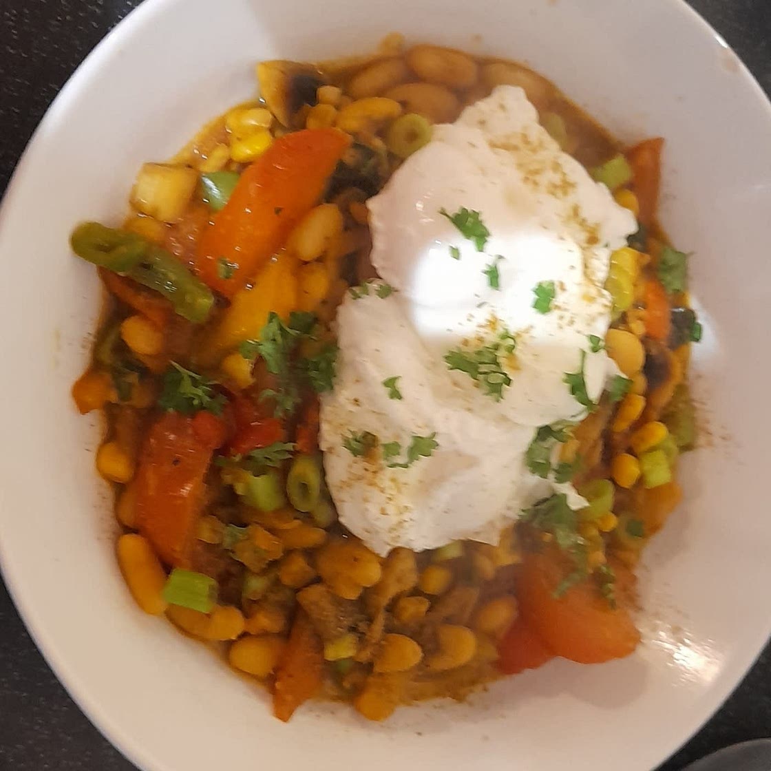 Indian chickpeas with poached eggs
