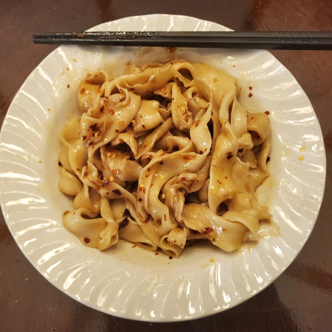 Biang Biang Noodles with Chili Oil topping from Chinese Cooking Demystified