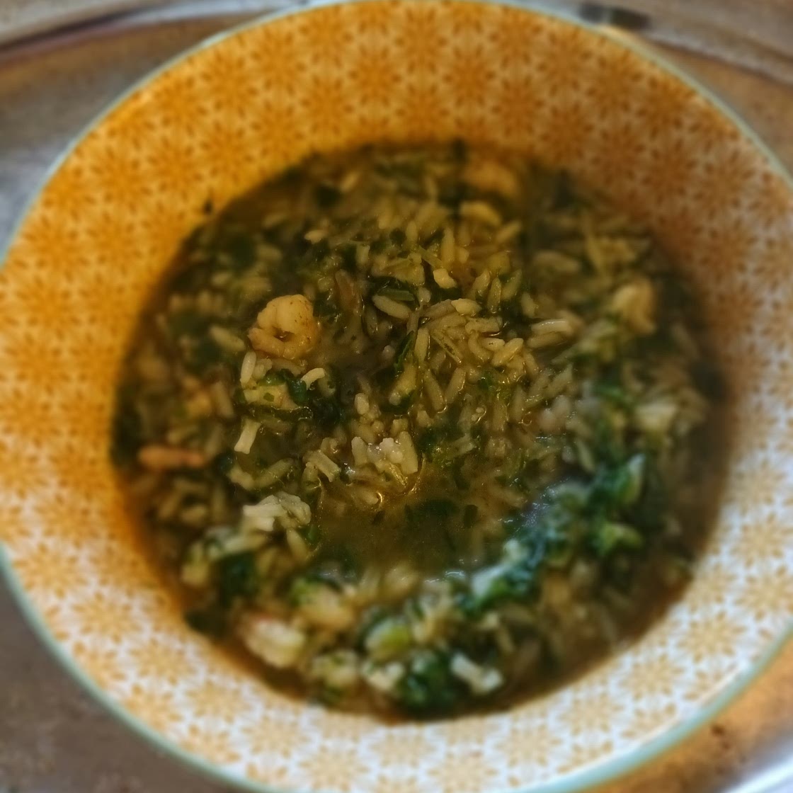 arroz con langostinos y espinacas