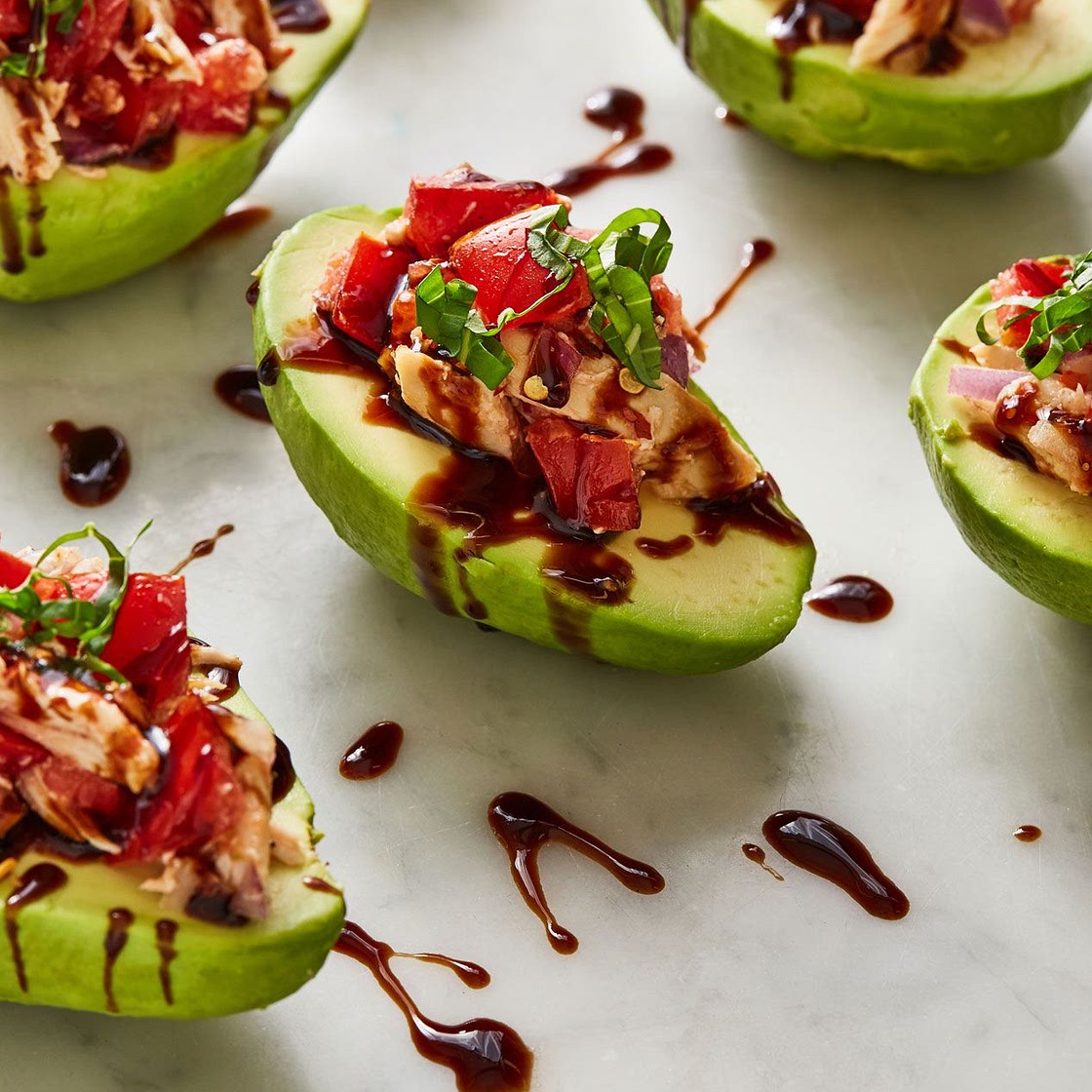 Bruschetta Chicken Stuffed Avocados