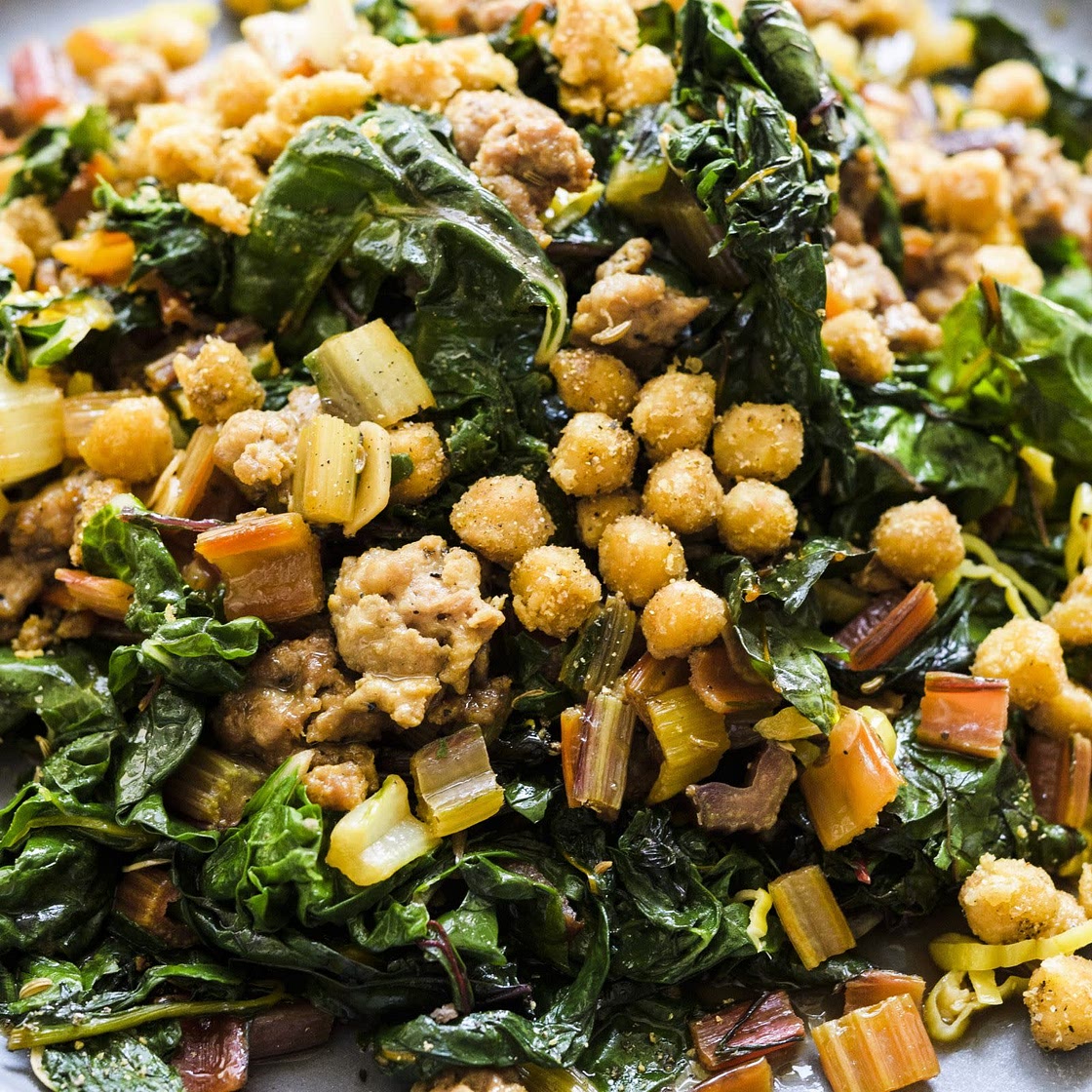 Garlicky Chard & Sausage w/ Chickpeas