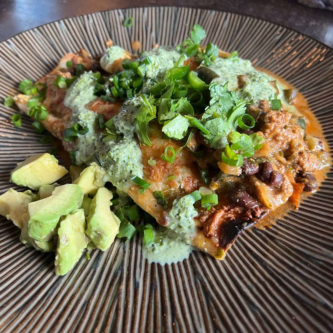 Easy Skillet Cheesy Green Chile Enchilada Bake