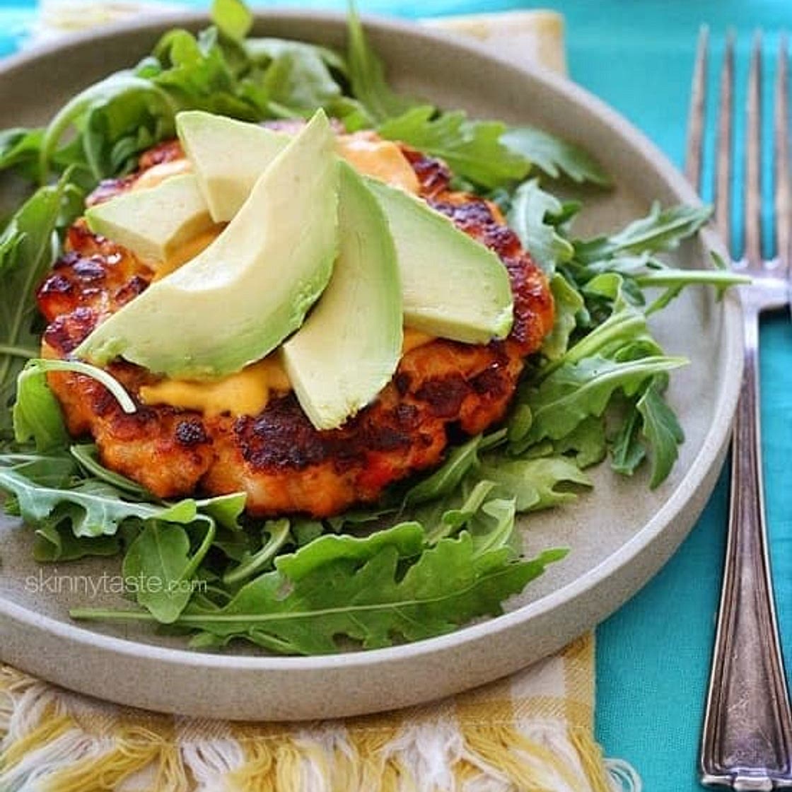 Naked Salmon Burgers with Sriracha Maya