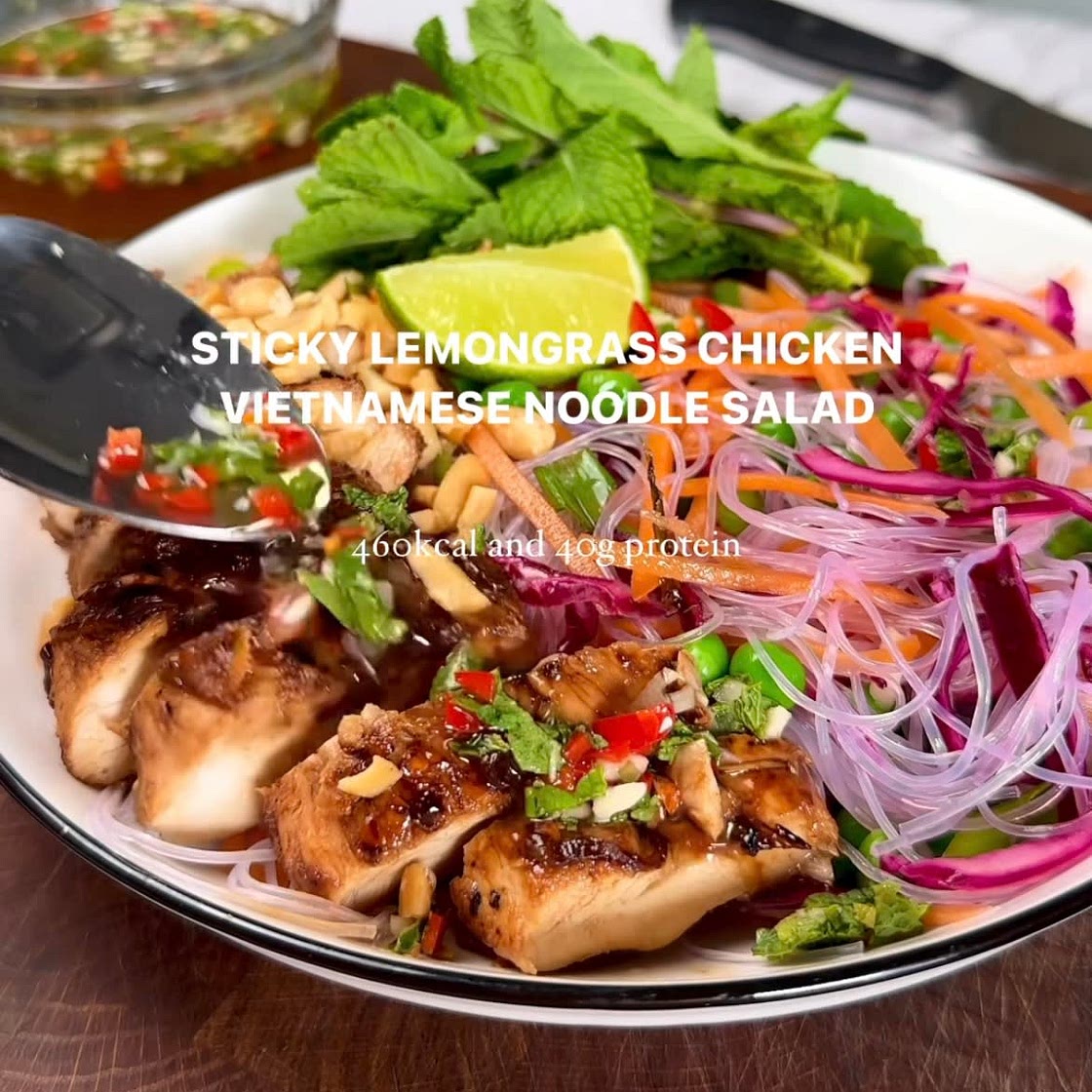 Sticky lemongrass chicken Vietnamese noodle salad