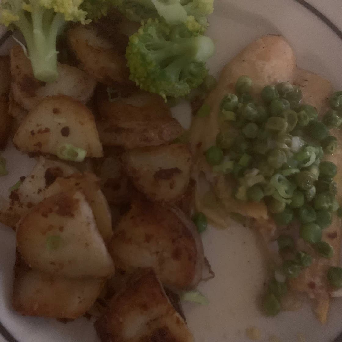 Baked fish and fried potato