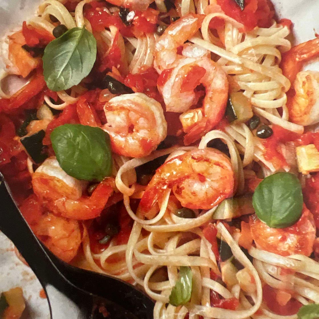 Pasta with shrimp tomato & caper sauce