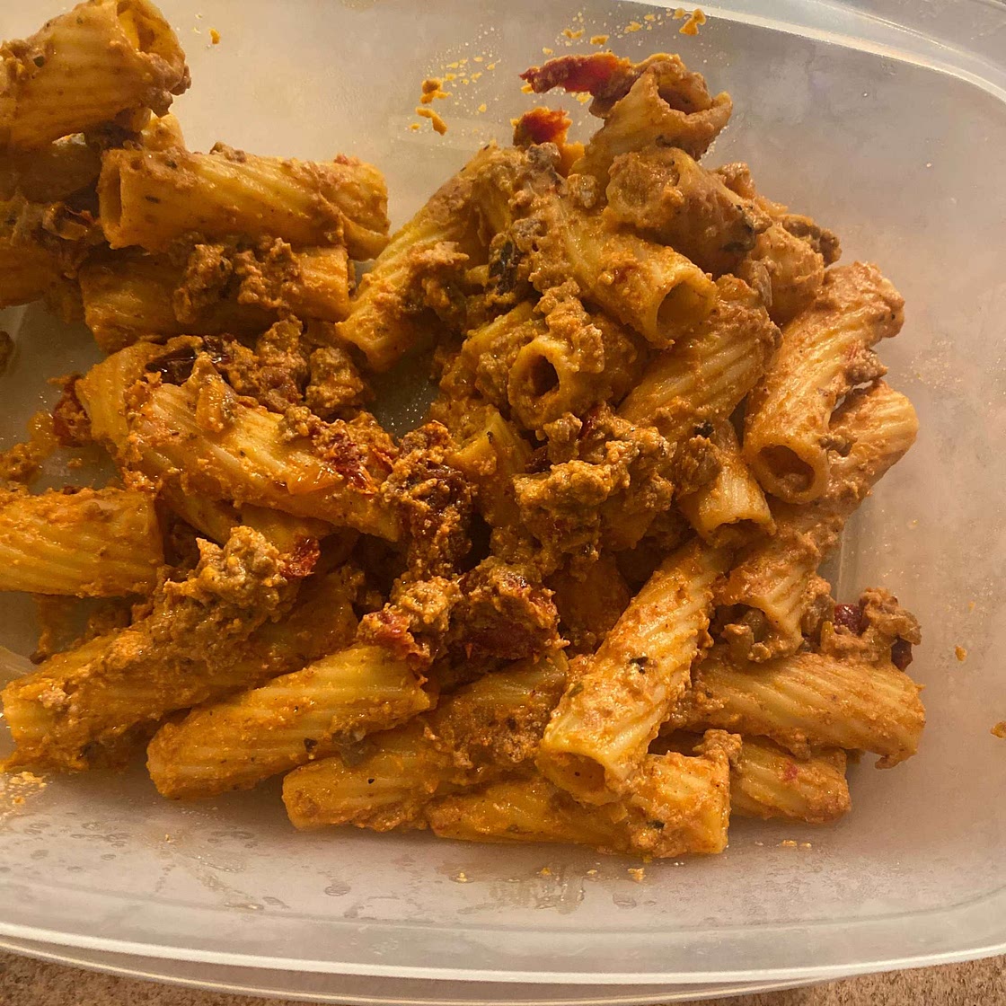 Eggplant and sun dried tomato pasta with ricotta
