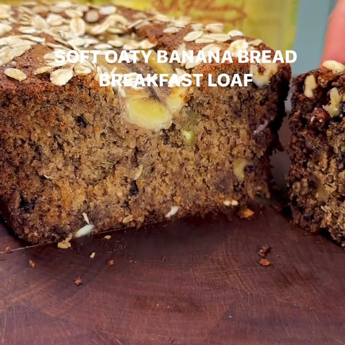 Soft oaty banana bread breakfast loaf
