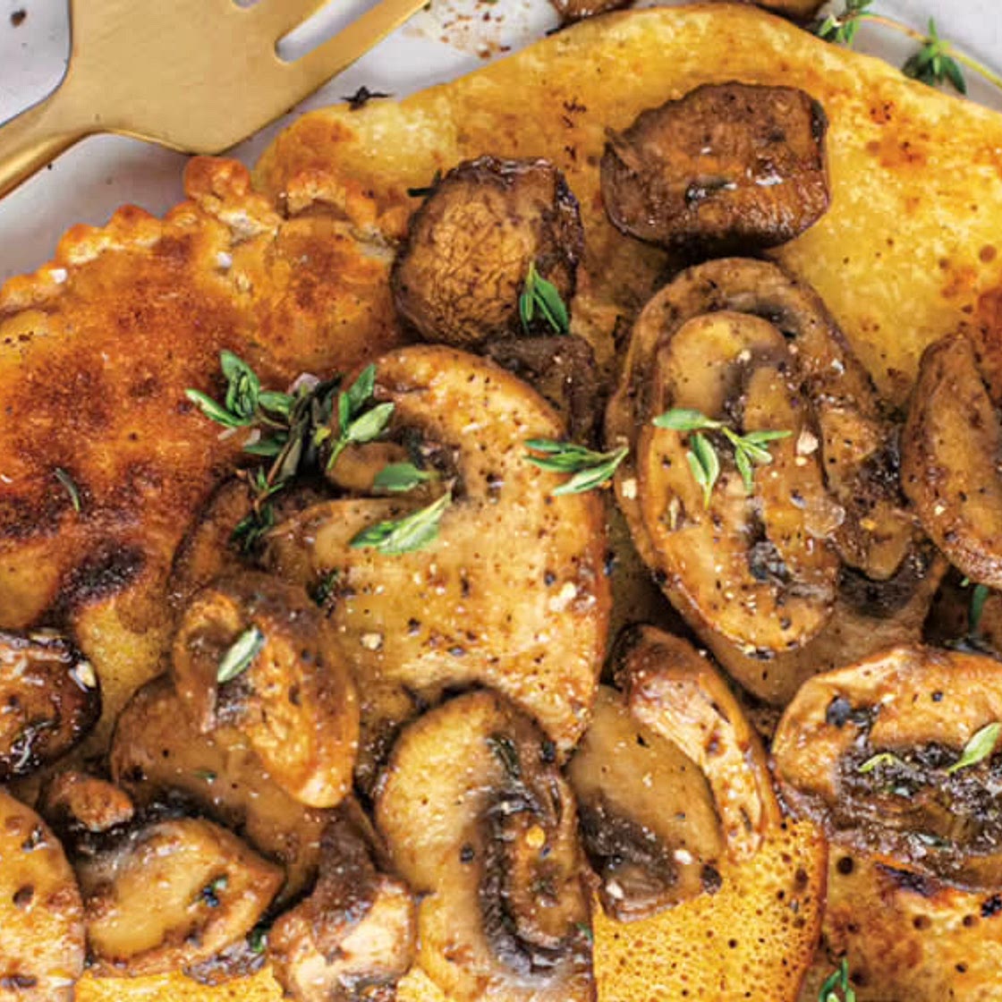 Chickpea pancake with black beans  & mushrooms