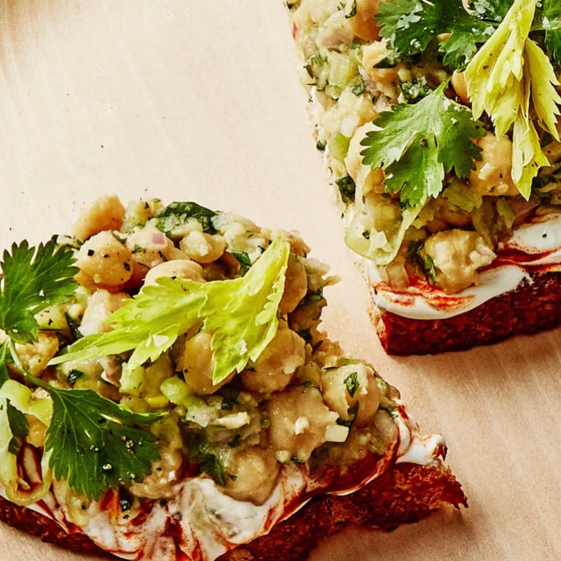 Harissa, tomato and chickpea toast