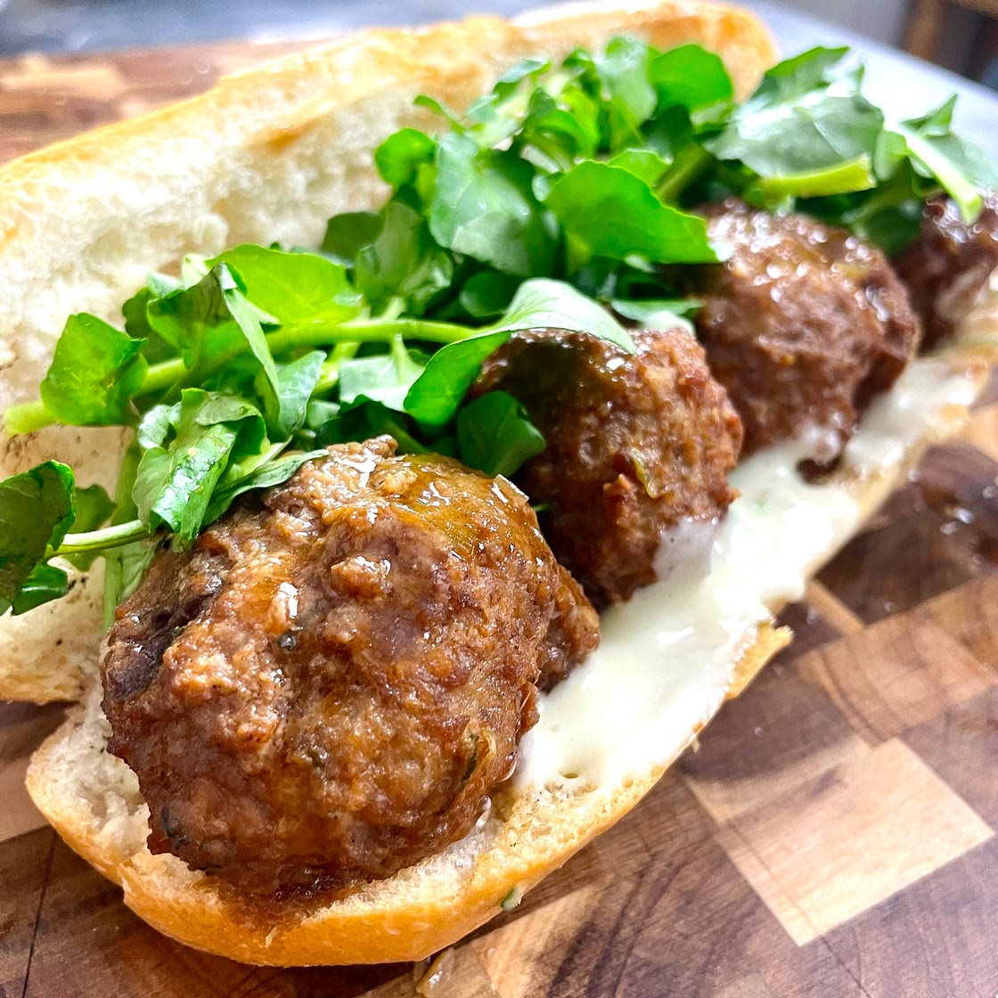 Lion's Head Meatball Sub w/ Scallion Oil Mayo