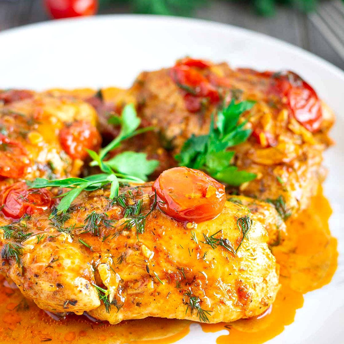 Pan Roasted Chicken Thighs with Cherry Tomatoes