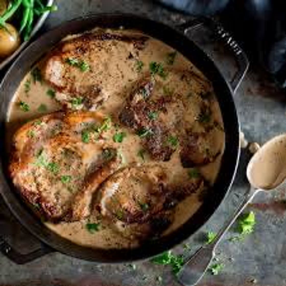 Pork Chops w/ Creamy Mustard Sauce