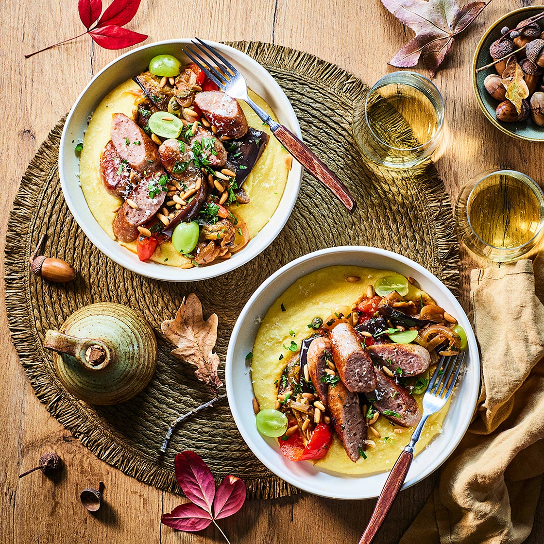 AGRODOLCE SAUSAGES WITH SOFT POLENTA