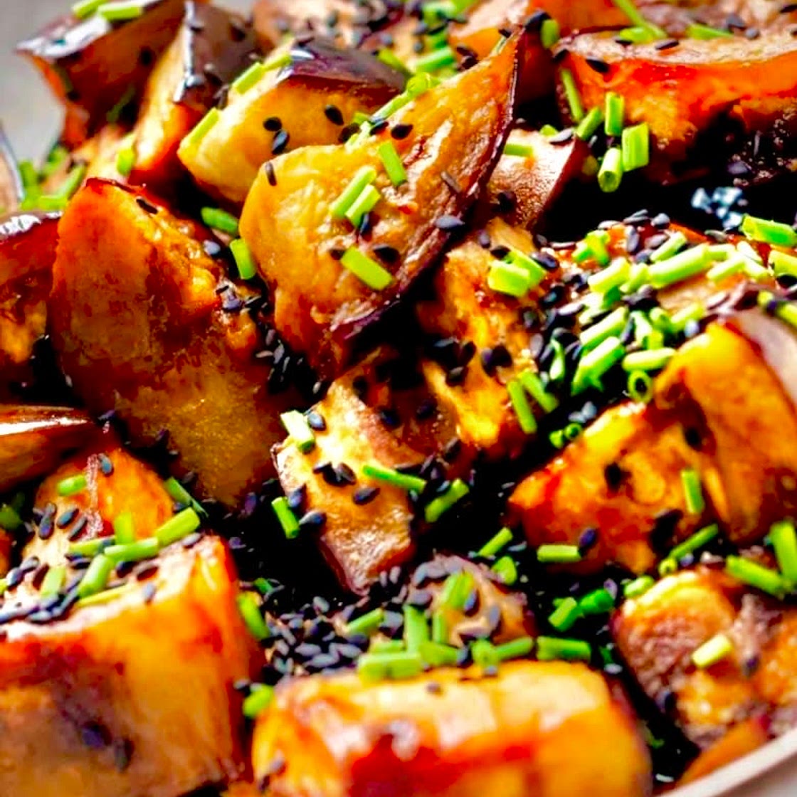 Fish & Eggplant Glazed in Pomegranate Molasses 