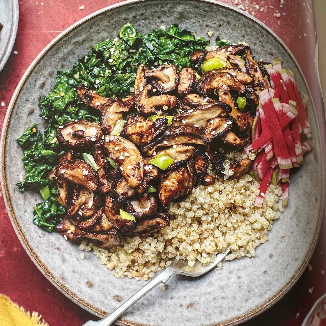 Almond butter and miso shiitake mushroom bowl