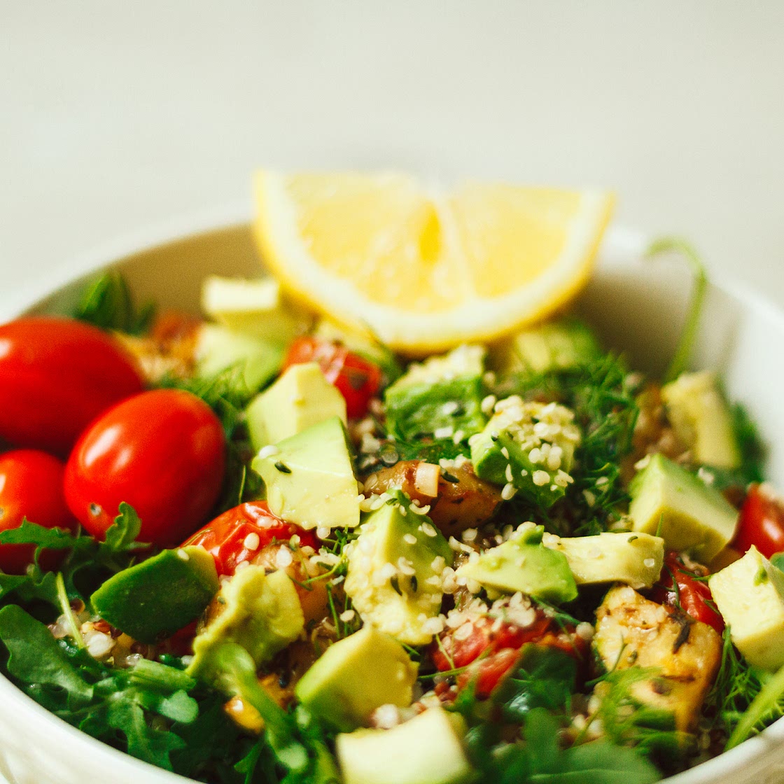 Arugula, Cherry Tomato, and Sautéed Zucchini Quinoa Salad