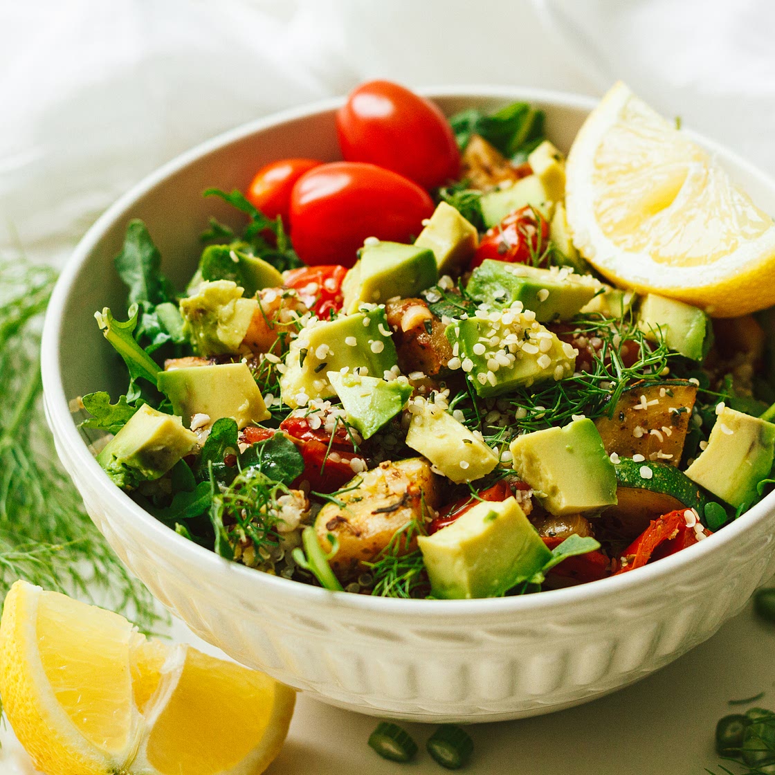 Arugula, Cherry Tomato, and Sautéed Zucchini Quinoa Salad