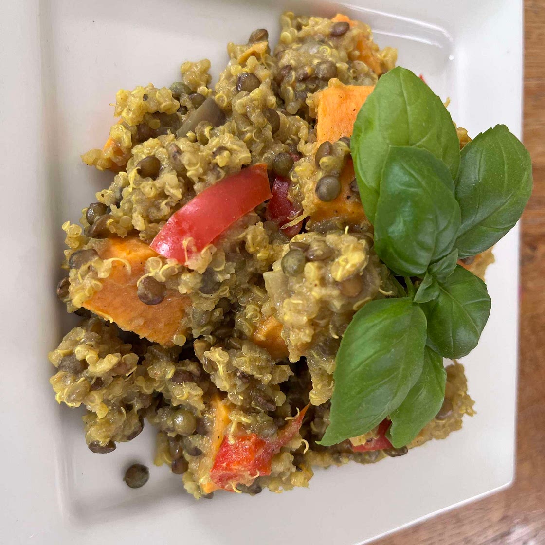 One Pot Curried Quinoa with Lentils and Sweet Potato