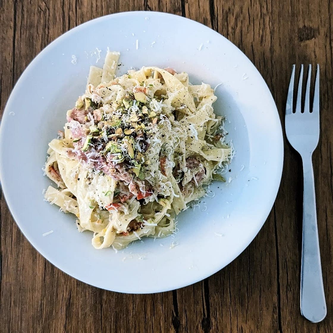 Tagliatelle with Parma Ham and Pistachios