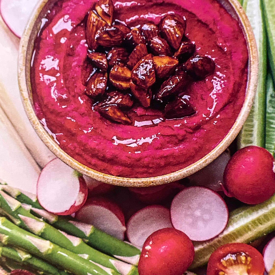 Beetroot dip with smoky almond crunch