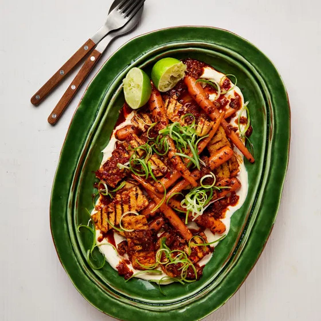 Grilled carrots and tofu with harissa
