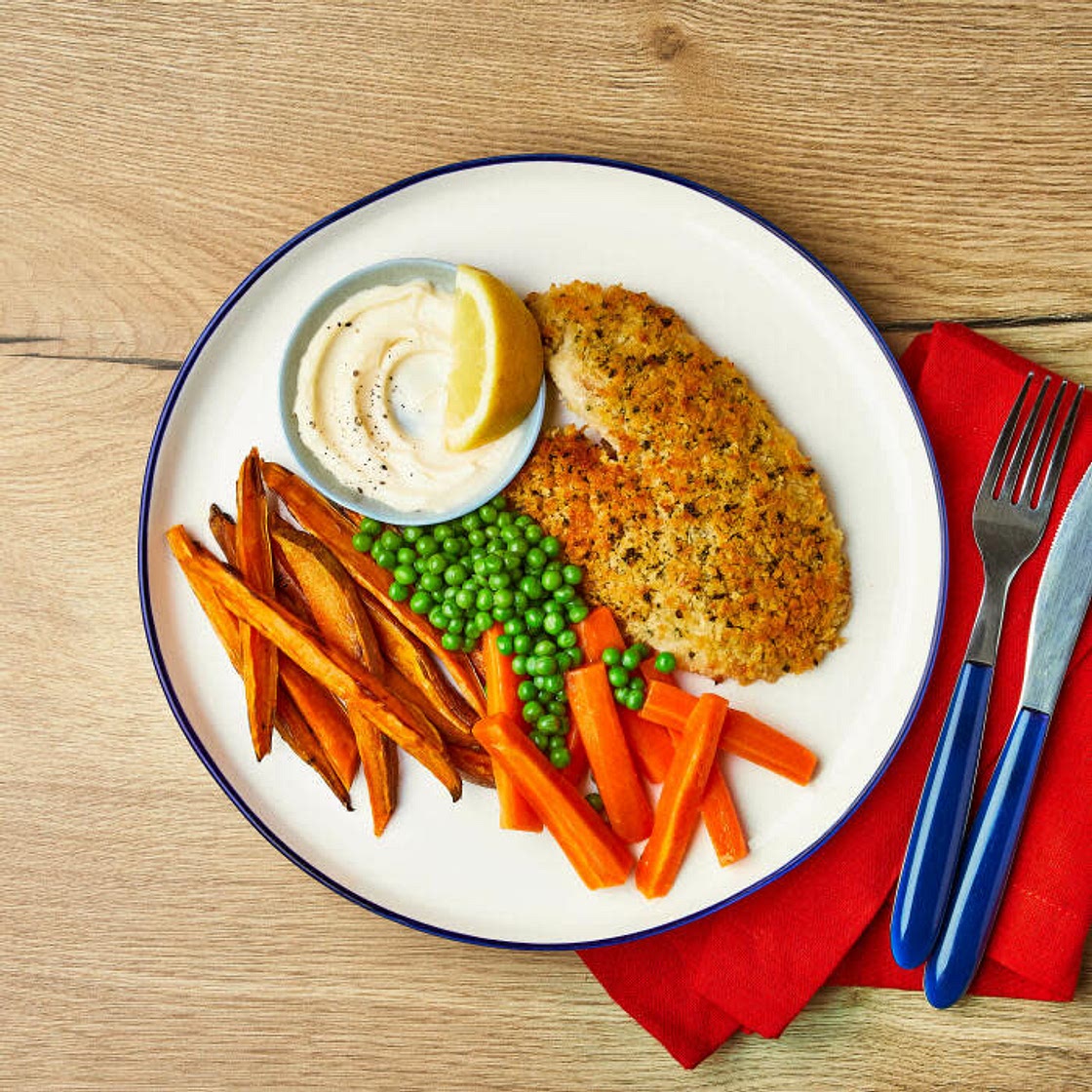 Feel Good Fish 'N' Sweet Potato Chips With Peas