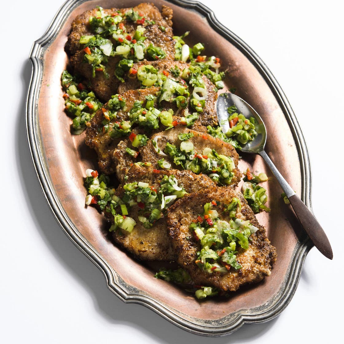 Salt & Pepper Pork Chops w/ Spicy Scallions