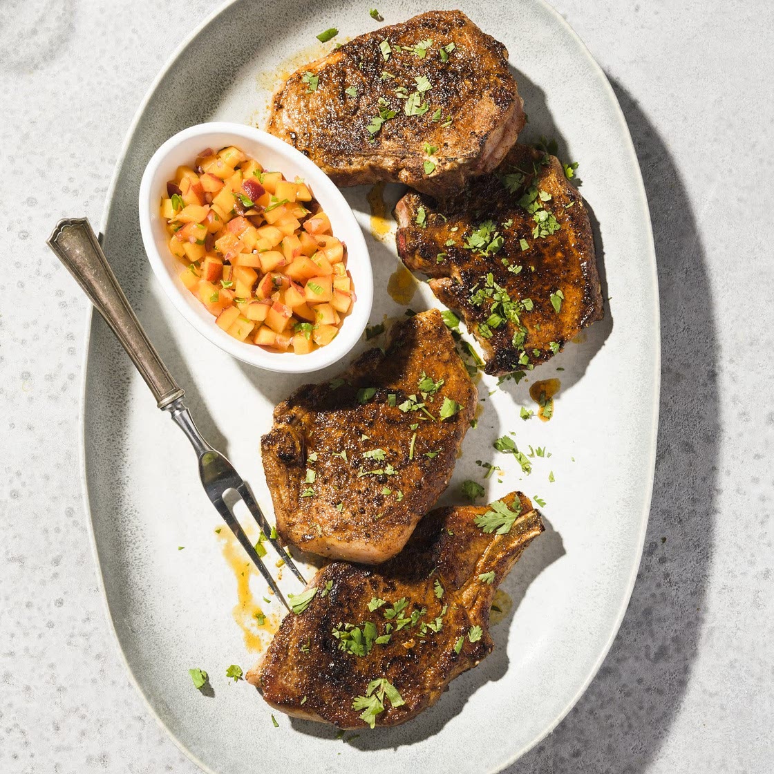 Spice-Rubbed Pork Chops w/ Peach Pico de Gallo