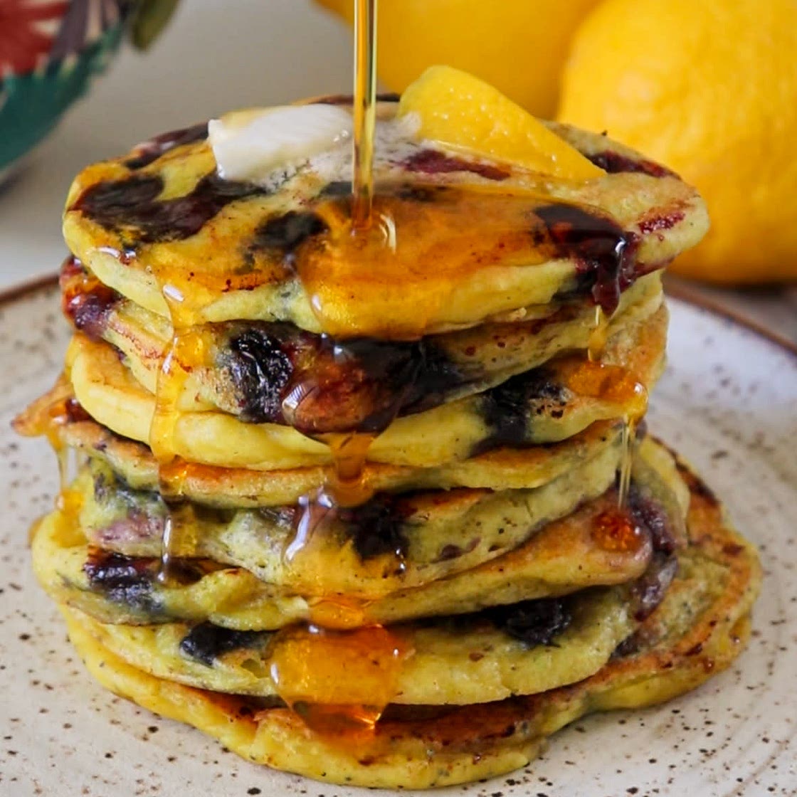 The Fluffiest Vegan Lemon Blueberry Pancakes (gluten free)