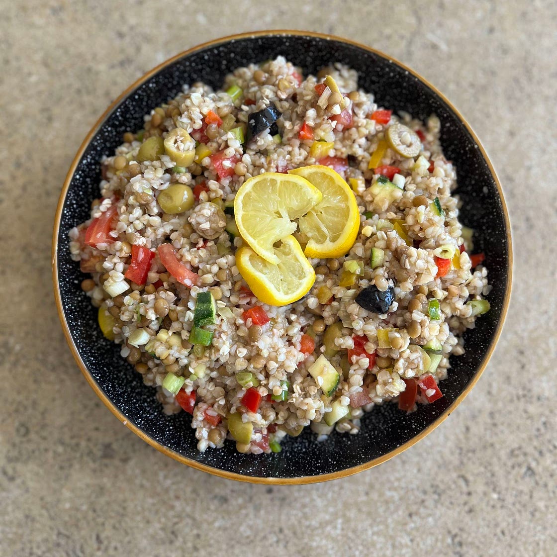 Buckwheat Lentil Salad with Olive Oil and Lemon Dressing
