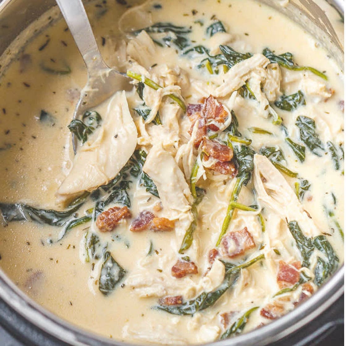 Instant pot Crack chicken w/ spinach, cream cheese, bacon