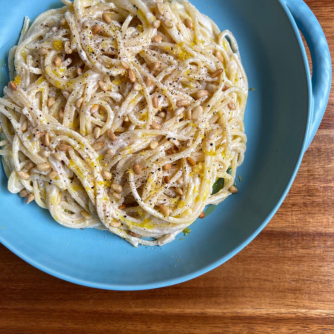 Lemon Ricotta Pine Nut Spaghetti