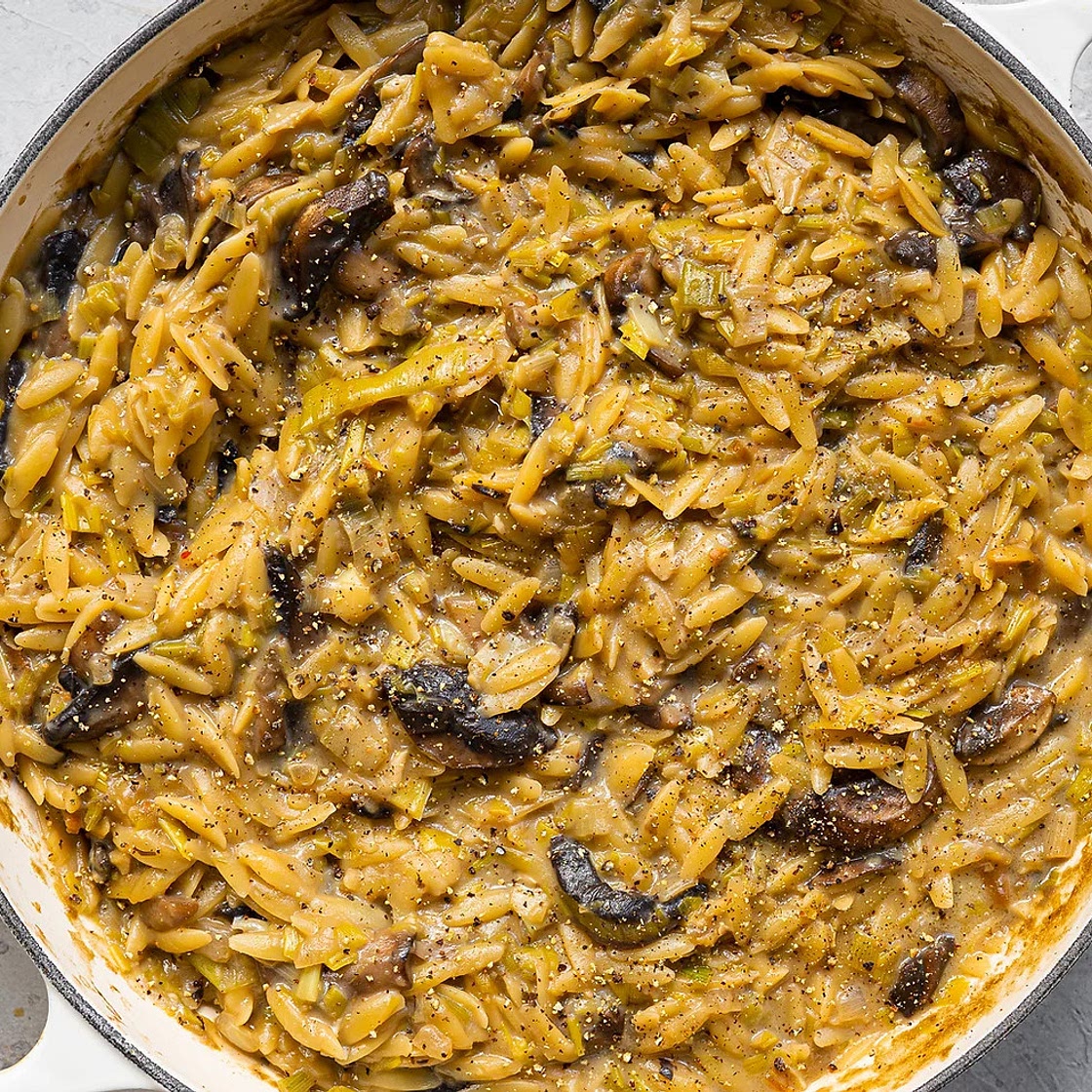 creamy leek & portobello mushroom orzo