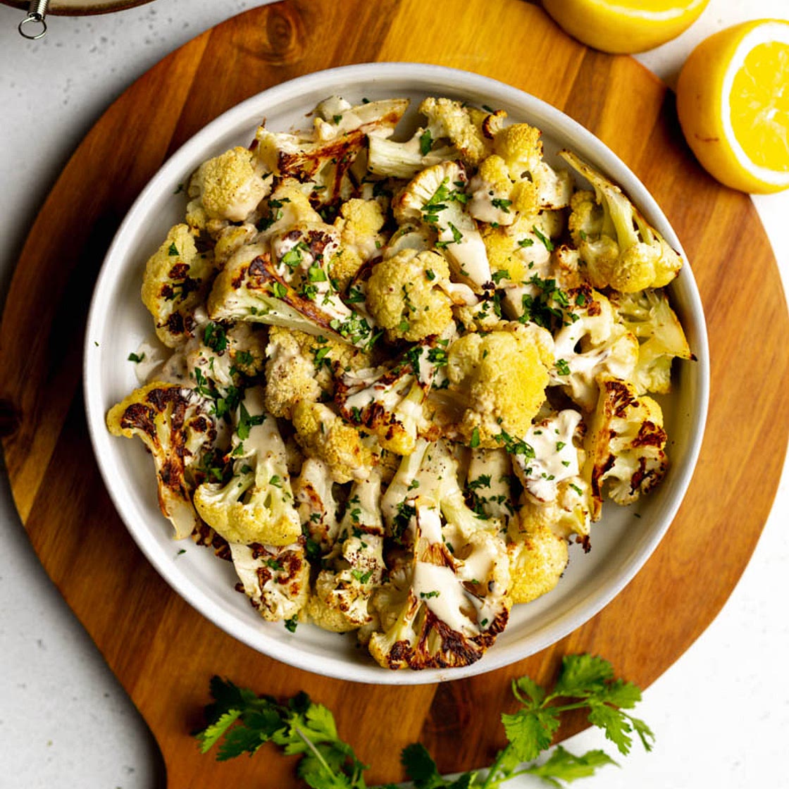 Oven Roasted Cauliflower Florets with Tahini Sauce