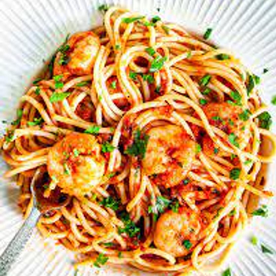 Pasta with prawns and ouzo