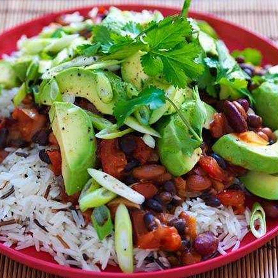 Bean, wild rice and avocado salad