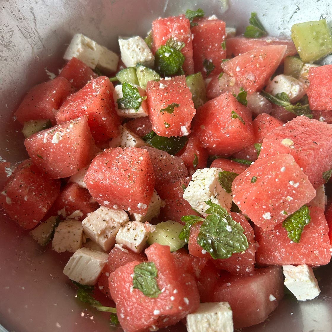 SIMPLE Watermelon + Cucumber + Feta Salad
