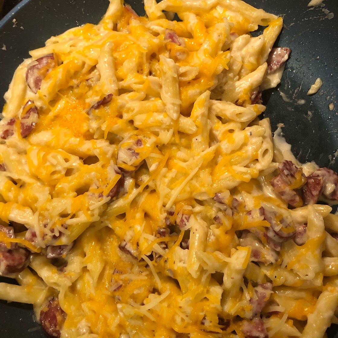 Creamy Mozzarella Pasta with Smoked Sausage