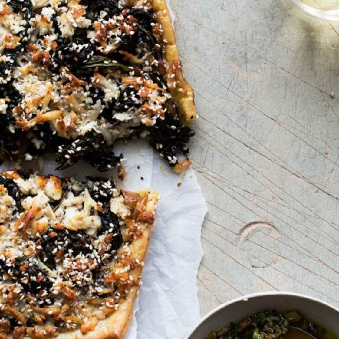 Halloumi, lemon & caramelised onion pie