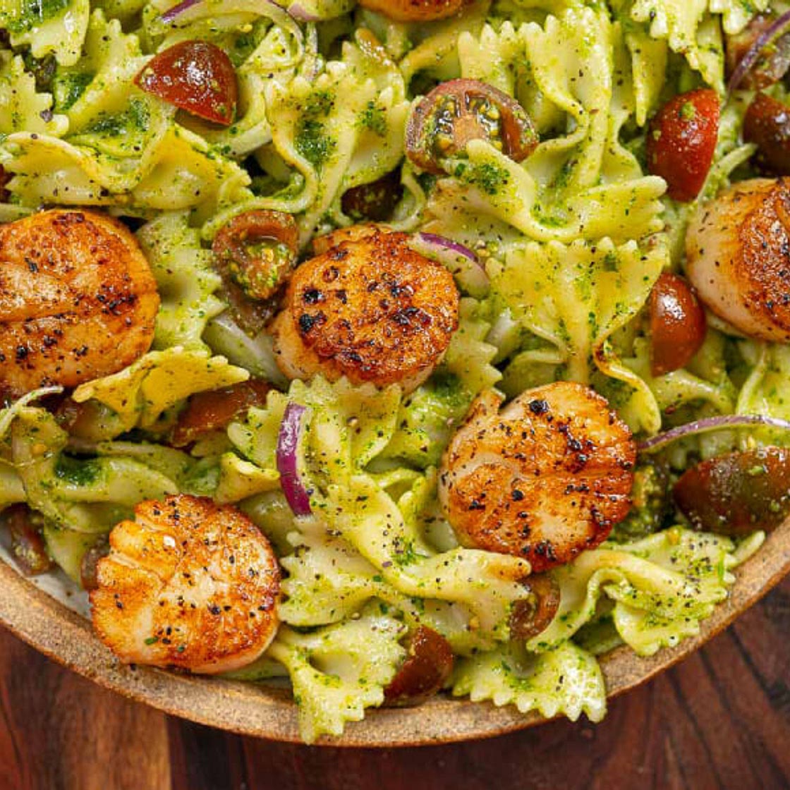Scallops and Parsley Pesto Pasta (Farfalle) - Fit Men Cook
